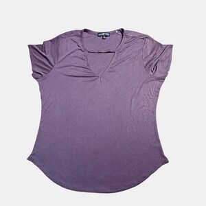 Almost Famous Modal Blend Short Sleeve Cut Out Blouse Top Plum 3X Basic NWT